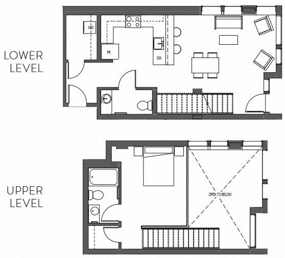 Floor plan for 1 bed, 2 baths, 978 sqft